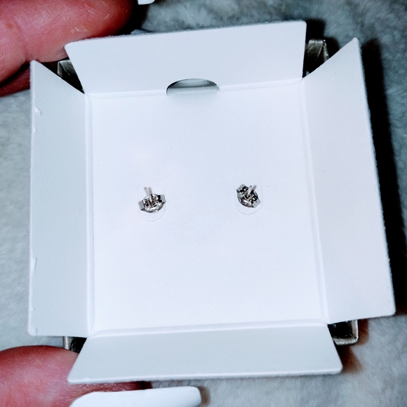 Sterling silver lab created Emerald CZ earrings - Picture 3 of 12